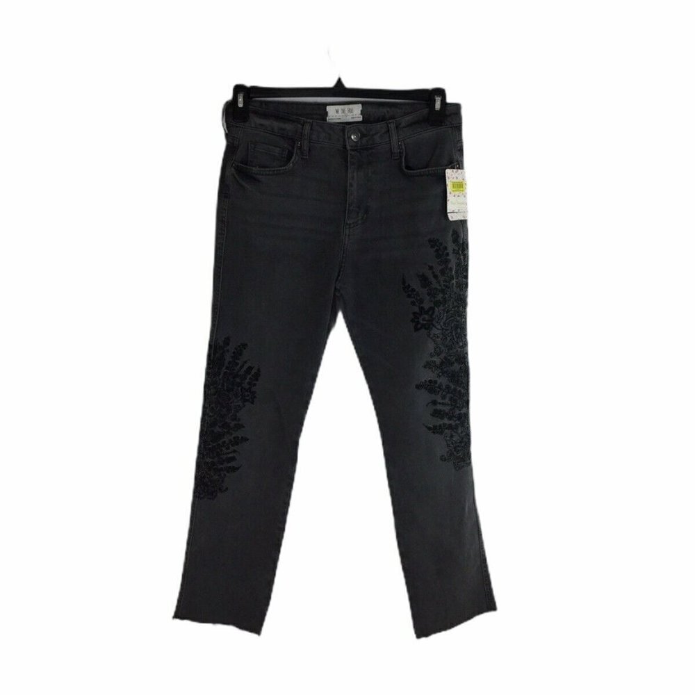 Free People Embroidered Girlfriend Jean Black/Gray